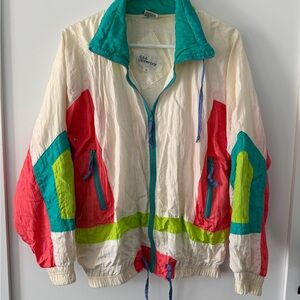 Vintage 1980’s Clipper Bay Zip Color Block Windbreaker Shoulder Pads Size Small